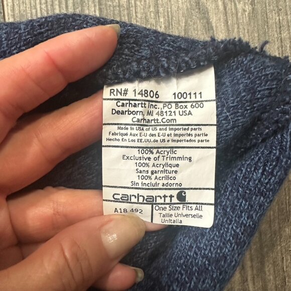 Carhartt Knit Cuffed Beanie Hat Skull Cap Heather Blue Patch Work Gorpcore Navy - Picture 3 of 3